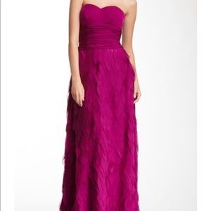 Dalia MacPhee Strapless Leaf Appliqué Gown